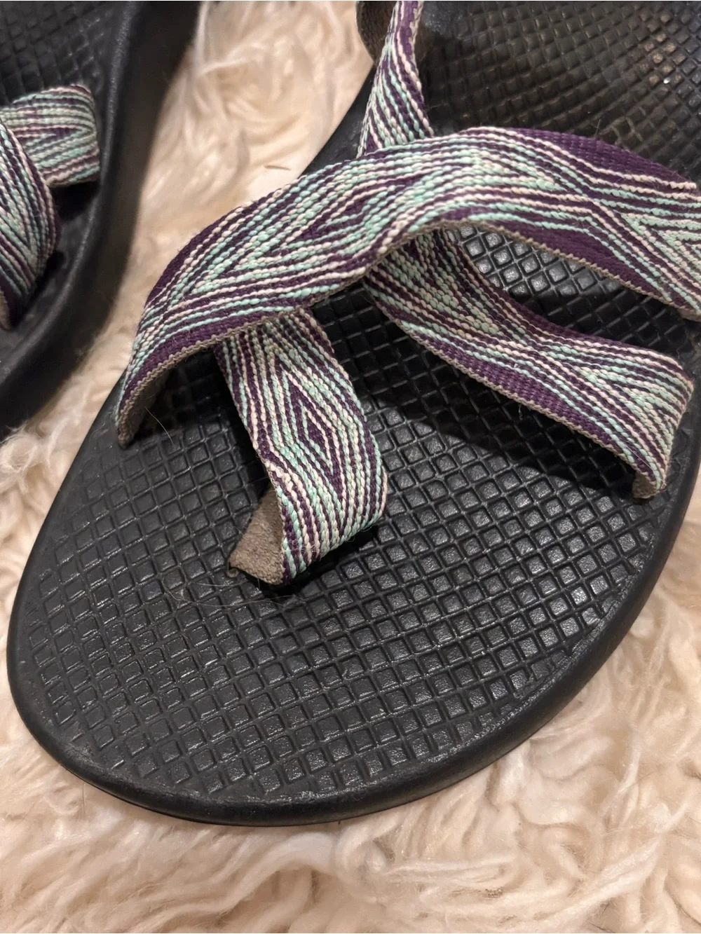 Chaco Women's Black Sandals with Purple and Mint Straps